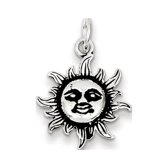 925 Sterling Silver Solid Oxidized Sun Charm 25x17mm Wide Pendant Necklace for Women - 1.1 Grams