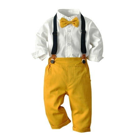 

New Year New You 2022! on Clearance Hesxuno Toddler Baby Boys Gentleman Bow Tie Solid T-Shirt Tops+Suspender Pants Outfits Clothes