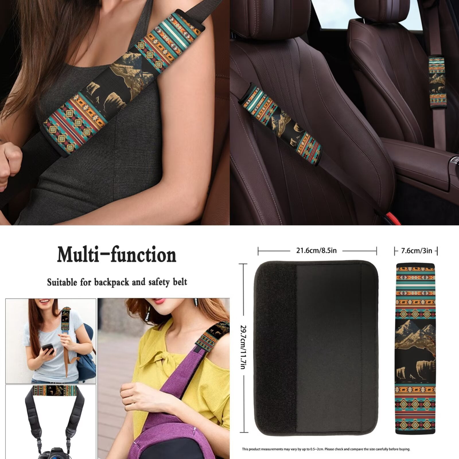 Jeiento 13 Pack Car Seat Cover Set for Front and Rear, Auto Interior Accessories Full Set for Women Men Southwest Aztec Bear Car Seat Protective Covers Fits for Cars, SUV, Truck, Sedan, Van
