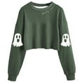 thumbnail image 4 of Karight Women's Fall Halloween Ghost Pumpkin Crop Sweatshirt Lantern Long Sleeve Pullover Spooky Season Sweatshirt, 4 of 5