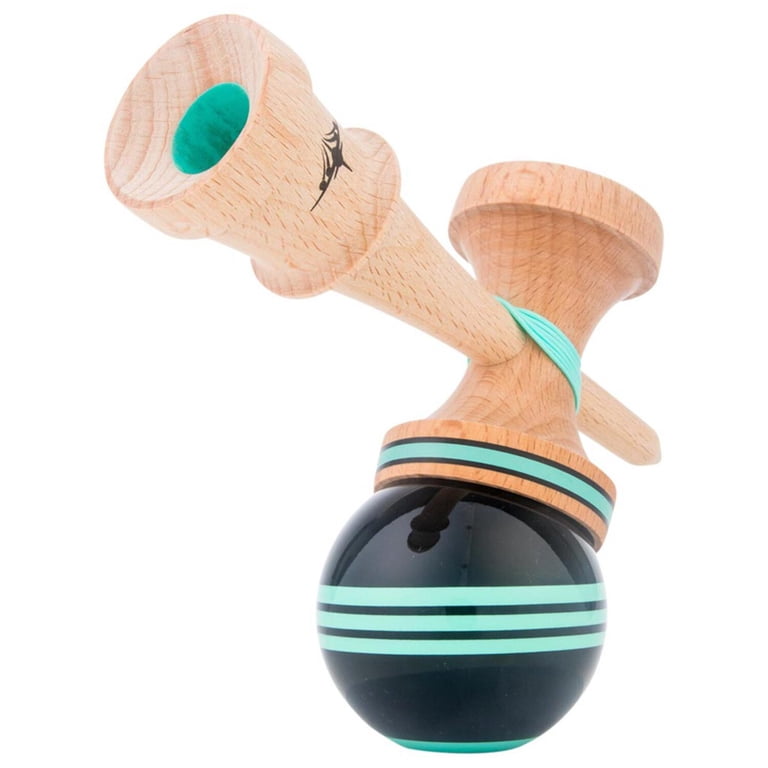 Kendama, Triple Stripe Jet Shape Kendama, Black Teal Beech Wood