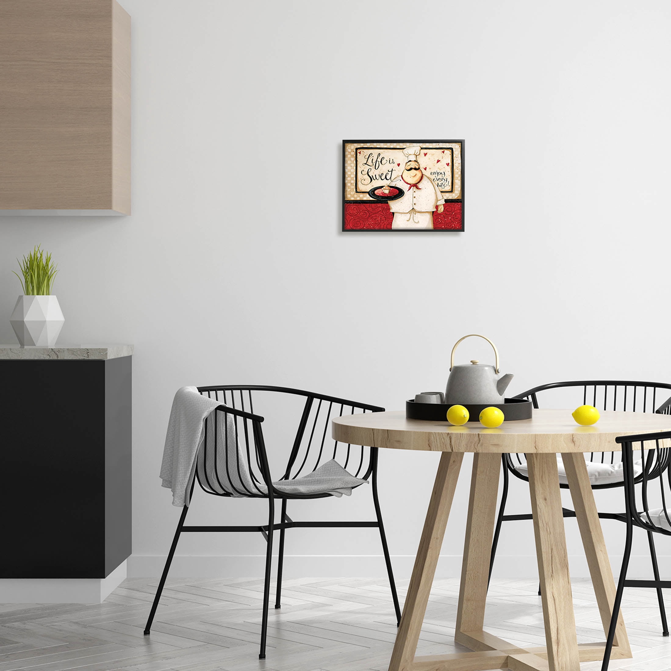 Life Is Sweet Enjoy Every Bite Phrase Food & Beverage Graphic Art Black Framed Art Print Wall Art