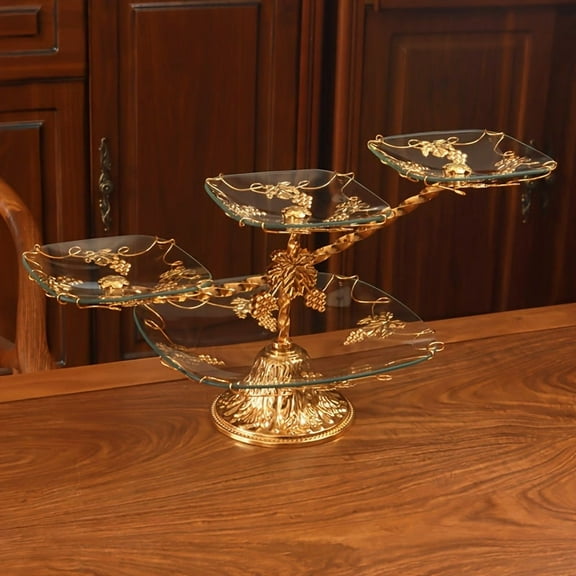 Elegant Golden 4-Tier Tray with Glass Plates - Perfect for Thanksgiving Or Any Festive Occasion