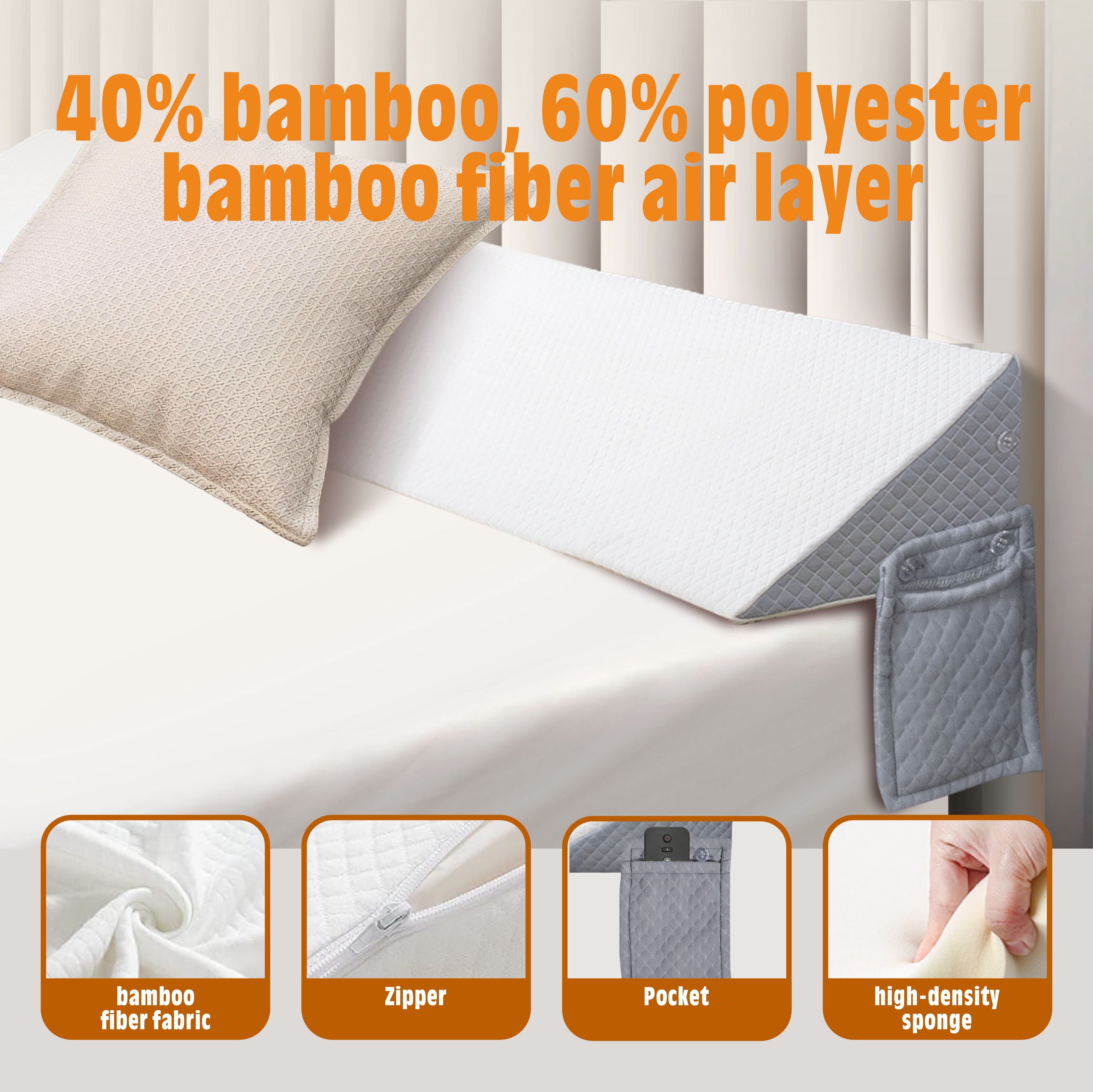 Queen Size Bed Wedge Pillow - Adjustable Gap Filler (0-8") for Headboard & Mattress or Wall - White Back Support & Sleeping Pillow