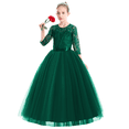 thumbnail image 4 of IDOPIP Flower Girls Long Lace Bridesmaid Dress 3/4 Sleeves Floor Length Wedding Party Princess Dress, 4 of 7