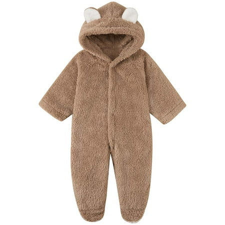 

Newborn Baby Warm Fleece Hooded Romper Jumpsuit 0-12 Months