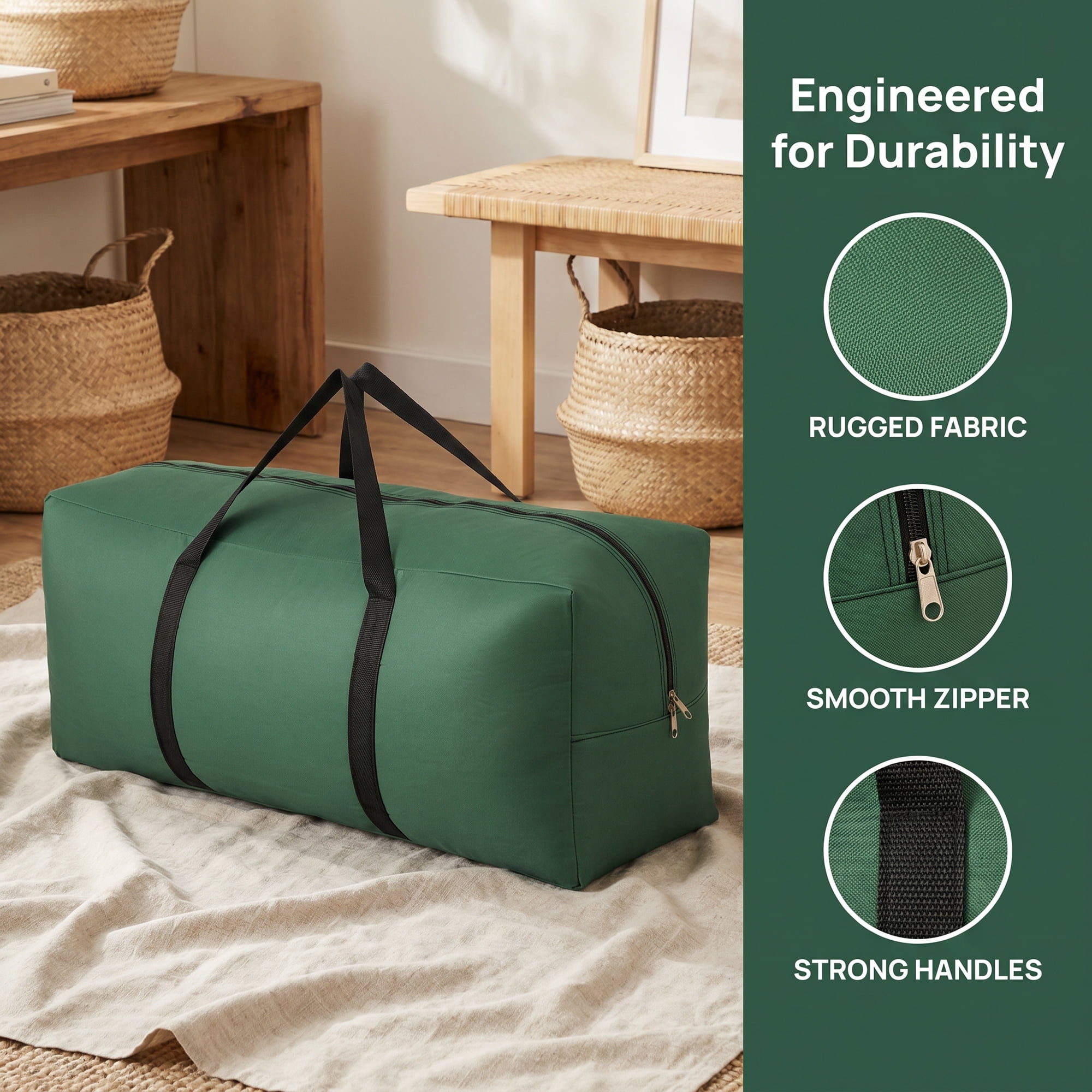 Unique Bargains Zipper Duffel Waterproof Oxford Moving Bag Green 31.5" x 11.4" x 14.2"