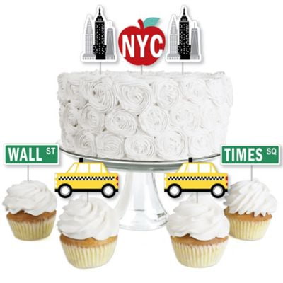 NYC Cityscape - Dessert Cupcake Toppers - New York City Party Clear Treat Picks - Set of