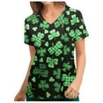 thumbnail image 2 of Luxalzxs Women St. Patrick's Day Scrub Tops Clover Print Short Sleeve V-Neck Tops Nursing Working Uniform, 2 of 5