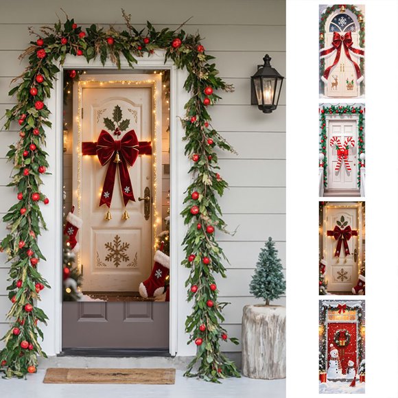 Cortina de Puerta Navideña con Decoración Navideña, Fondo con Escena Navideña