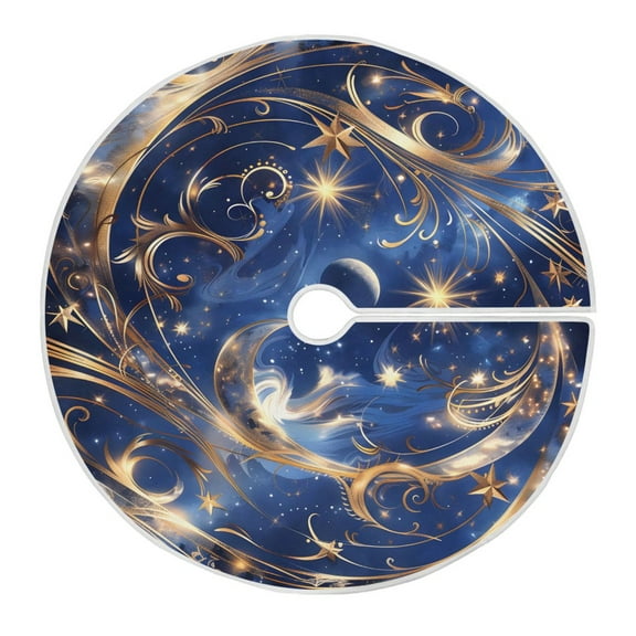 Ryvnso Christmas Tree Skirt Vintage Star and Moon Xmas Tree Skirts Ornament Home Decorations 35.4"