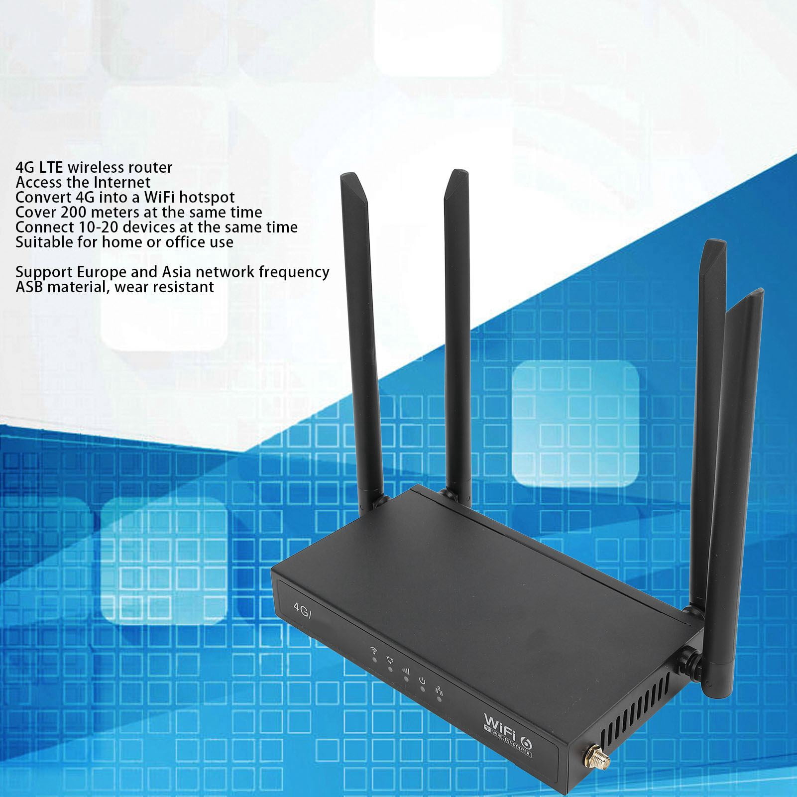 YAHHU 4G LTE CPE Router Unlocked Wireless WiFi Modem 300Mbps Hotspot with 6 Antennas EU Plug for Home and Office Connectivity (11.02 inches / 28 cm)