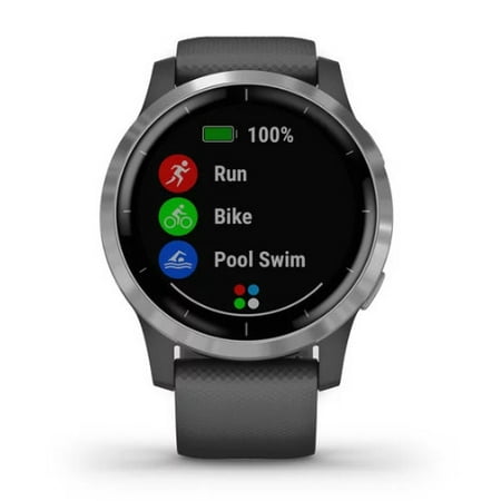 Garmin vívoactive® 4 Silver Stainless Steel Bezel with Shadow Gray Case and Silicone Band