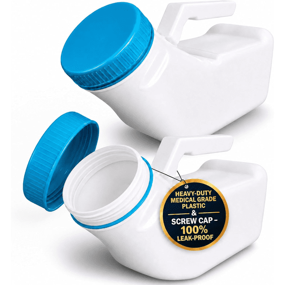 MedVance 1000ml Spill Proof Urinals for Men, Portable Pee Container, 2 Pack