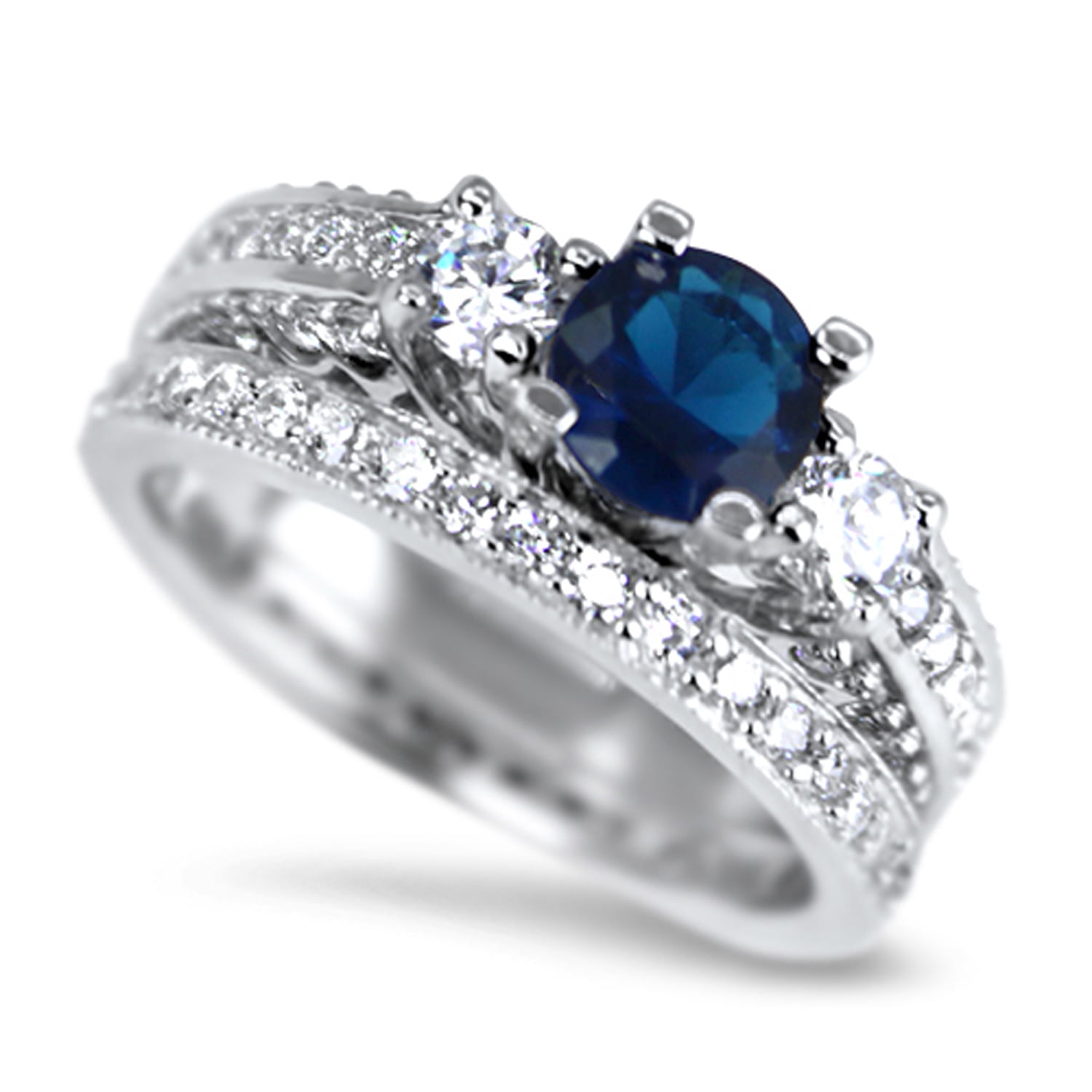 Simulated Diamond Sapphire CZ Wedding Engagement Ring Set Solitaire Silver Bridal Set for Women Size 5