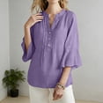 thumbnail image 7 of Wensltd Women V Neck Blouses Long Sleeve Open Front Cardigan Cotton Linen Solid Color Casual Soft Blouses, 7 of 7