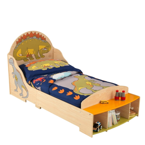 KidKraft Wooden Dinosaur Toddler Bed with Bench and Storage Childrens