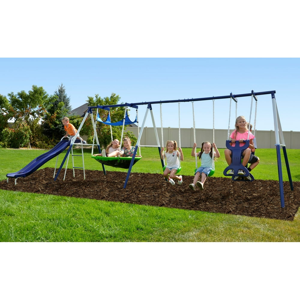 Sportspower Outdoor Rosemead Metal Swing Set with Roman Glider, Saucer