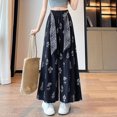 thumbnail image 2 of Fiaer Floral Wide Leg Pants for Women Yoga Boho Palazzo Silk Baggy Trousers Casual Trendy Comfort Slacks with Silk Belt Pants Navy L, 2 of 5