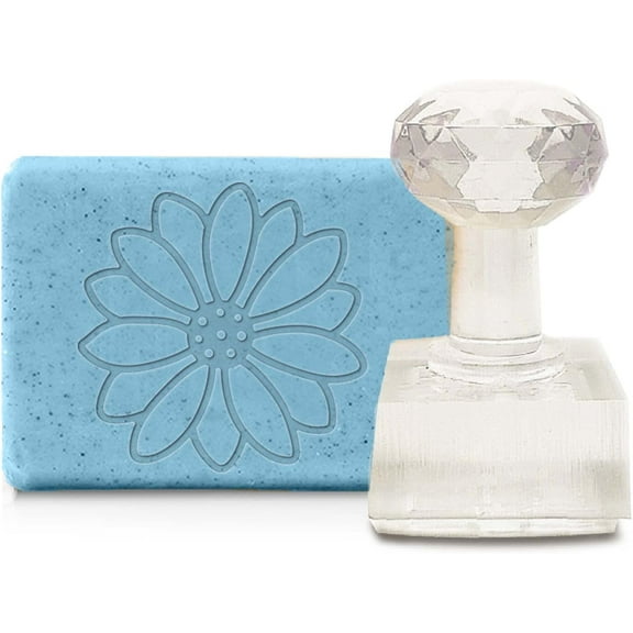 Handmade Soap Stamp Daisy Flower Acrylic Clear Soap Chapter Imprint Embossing with Handle 1.57" Embossing for Shower DIY Arts Crafts Clay Cookie Pottery Biscuits Making Projects for DIY