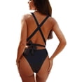 thumbnail image 2 of NEREID Sexy Tie Criss Cross Plunge One Piece Thong Swimsuit High Cut Brazilian Bathing Suit, 2 of 6