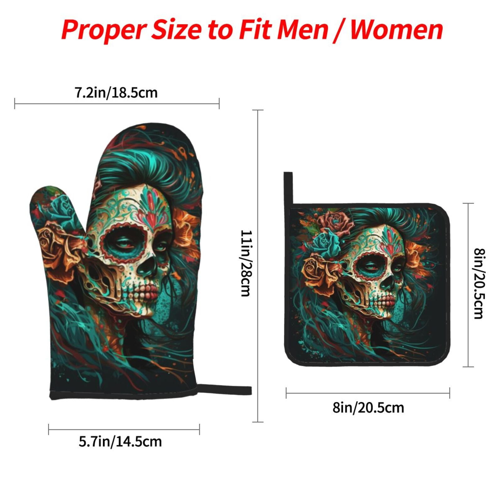 Sugar Skull Zombie Rose 4Pcs Oven Mitts and Pot Holders Sets Oven Kitchen Gloves Hot Pads for Cooking BBQ Baking Grilling