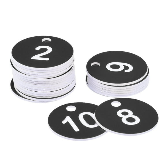 Uxcell Round 1-25 Number Tag Key Tag Acrylic Engraved Black ID Tag for Decoration, Pack of 25