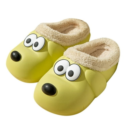 

Women Walking Shoes Winter Couples Women Cute Dog Warm Home Baotou Waterproof Soft Bottom Comfortable Solid Color Flat Cotton Slippers slipper for Women EVA Green