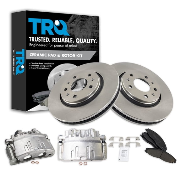 TRQ Front Brake Calipers Ceramic Pads & Rotors Fits 2003-2005 CTS 2005-2008 STS BKA25236