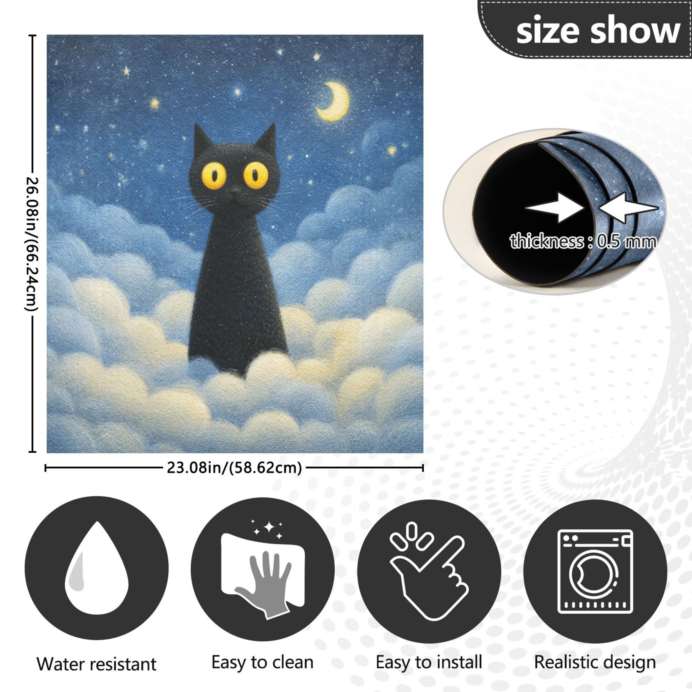 Dishwasher Magnetic Refrigerator Magnet Cover Sticker Home Decorative 23"x26" Black Cat with Yellow Eyes