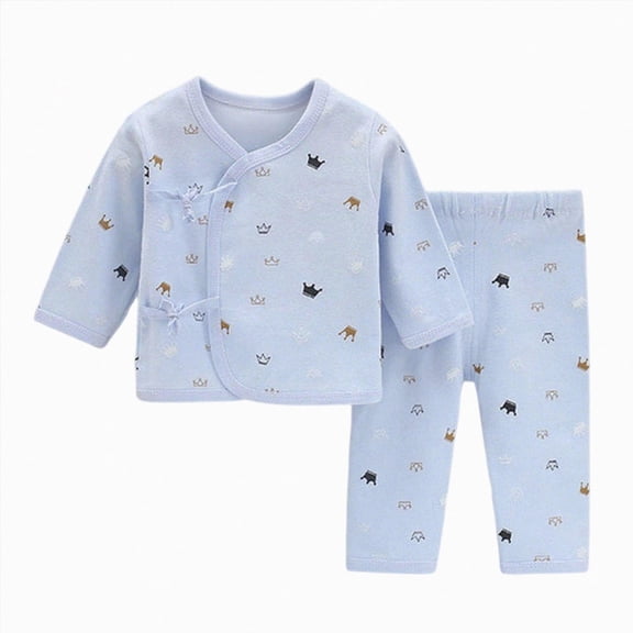 mgoYE Unisex Baby Clothes 2 Piece Layette Sets Cute Printed Cotton Newborn Clothes Gift Set(Blue,6-9 Months)