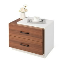 Giantex Modern Nightstand, Rustic Walnut Wood Grain Bedside Table, Vertical End Table (1)
