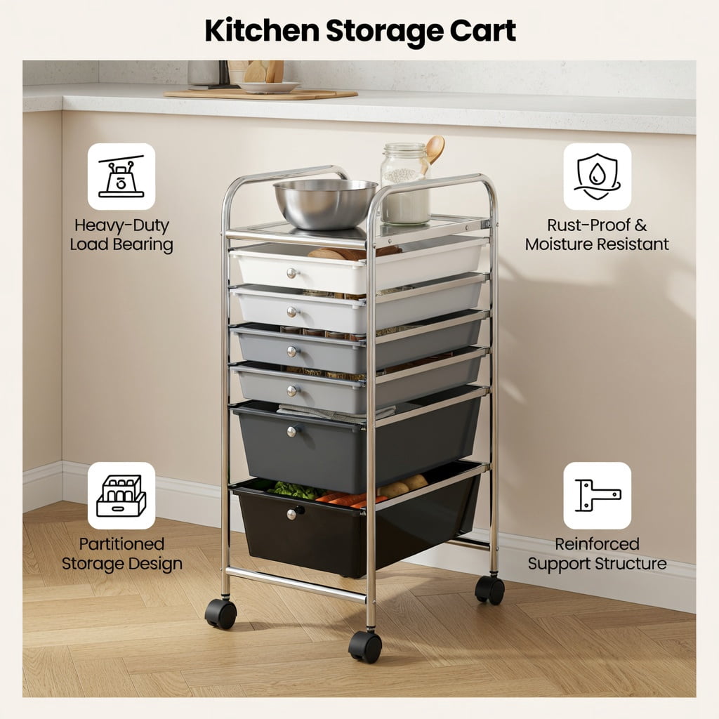 Spaco 6 Drawers Rolling Storage Cart Organizer-Mixed Black, Craft Organizers and Storage, Multipurpose Organizer Cart for Home, Office, School