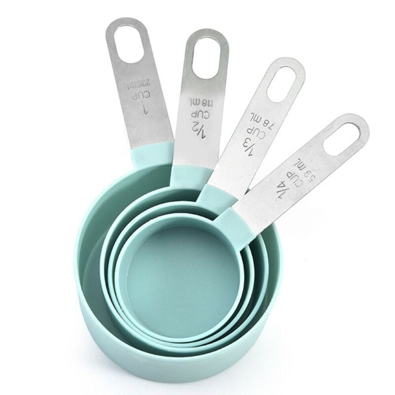 4pcs Stainless Steel Measuring Cups & Spoons Kitchen Cooking Baking Tools W0Y5 