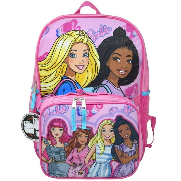 Barbie & Friends Backpack with Insulated Lunch Bag Detachable 2-Piece Set, Pink