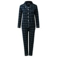 thumbnail image 3 of Noarlalf Womens Pajamas Pajama Set Women Casual Lapel Button Plaid Printing Two Piece Long Sleeve Pajamas Pajamas Suit Pajamas for Women Dark Blue L-2, 3 of 7