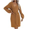 thumbnail image 1 of asddcavvf Robes pour Femmes Mode Décontractée Manches Longues Sac Robe Unie Col en V Nouée, 1 of 9