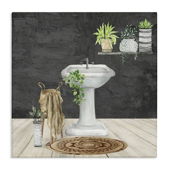 Stupell Industries Relaxing Bathroom View Bath & Laundry Painting Wrapped Canvas Art Print Wall Art, 17 x 17