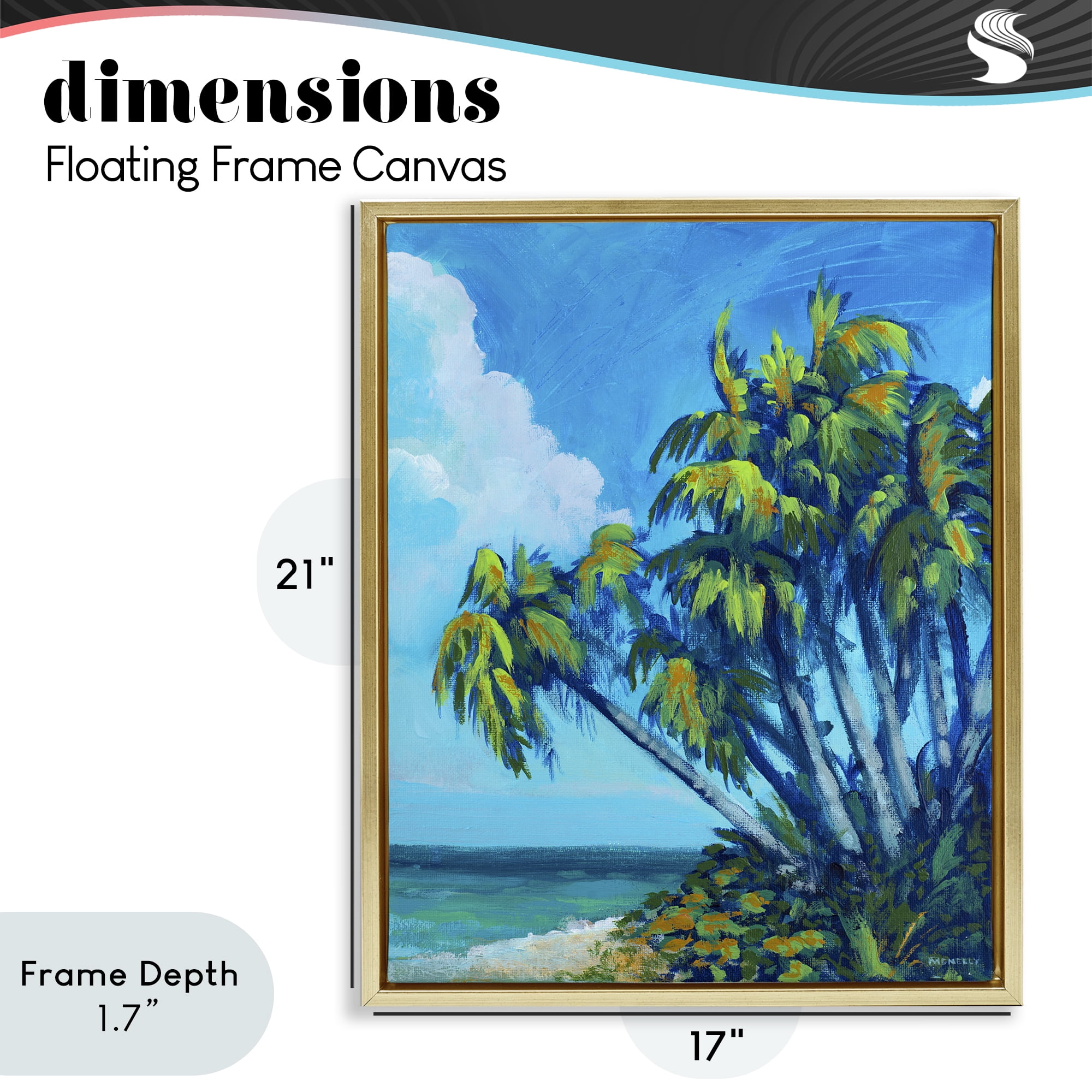 Stupell Industries Cerulean Sky & Palms Gold Framed Floater Canvas Wall Art, design by Dan Meneely