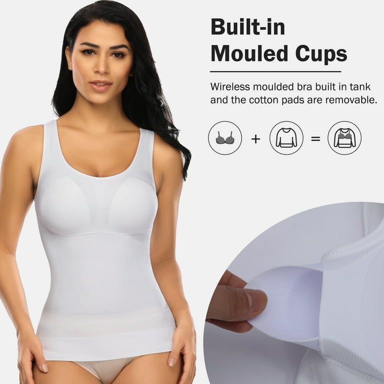 Shapewear Tank Top Cami Shaper with Built-in Removable Bra Pads Tummy Control  Camisole Body Shaper for Women 