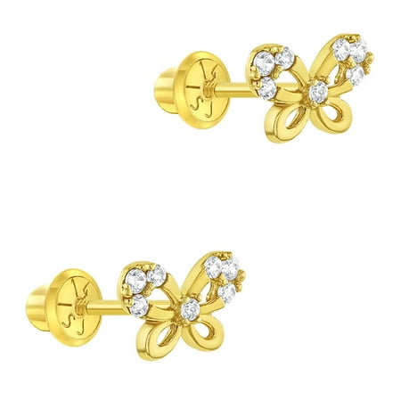 earrings gold 14k toddler yellow cubic zirconia screw butterfly