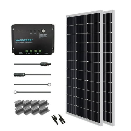 Renogy 200W 12V Solar Panel Monocrystalline Off Grid Starter Kit with 30A Wanderer Charger Controller