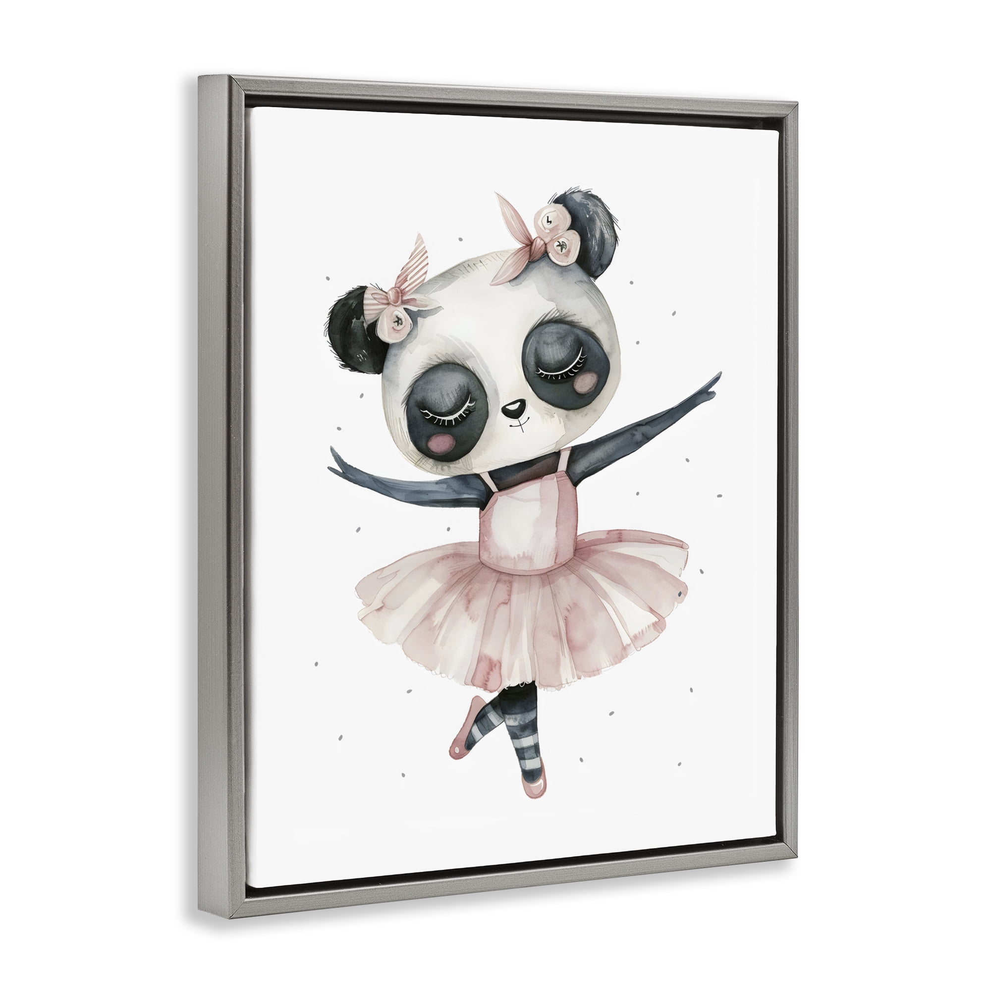 Stupell Industries Ballerina Panda in Pink Tutu Gray Framed Floater Canvas Wall Art, design by LSR Design Studio