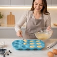 thumbnail image 6 of 1 Pack Silicone Muffin Pan 12 Cup Regular Size Cupcake Baking Tray BPA Free Nonstick Silicone Muffin Mold Oven Microwave Dishwasher Safe Blue, 6 of 8