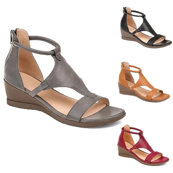 asdoklhq Women's Sandals Shoes,Summer New Plus Size Women's Zipper Round-Toe Wedge Sandals