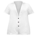 thumbnail image 3 of Women Summer Short Sleeve Jumpsuits Shorts V Neck Button-Down Rompers, 3 of 6