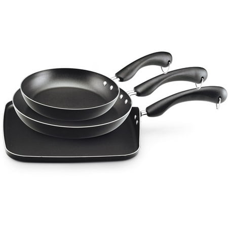 Farberware Dishwasher Safe Non-Stick 3-Piece Skillet/Griddle Set, Black