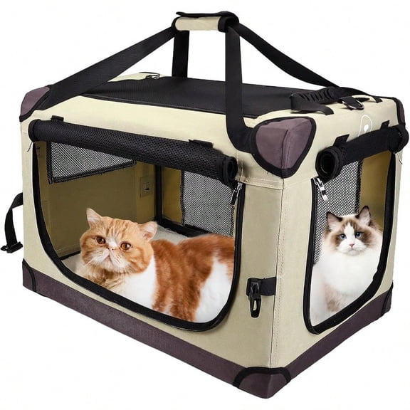 Large Cat Carrier For Car Travel Soft Sided Collapsible Pet Carrier For Outdoor And Indoor Uses Roomy Extra Large Cat Carrier For 2 Kittens Or Puppies Up To 50lbs Brown