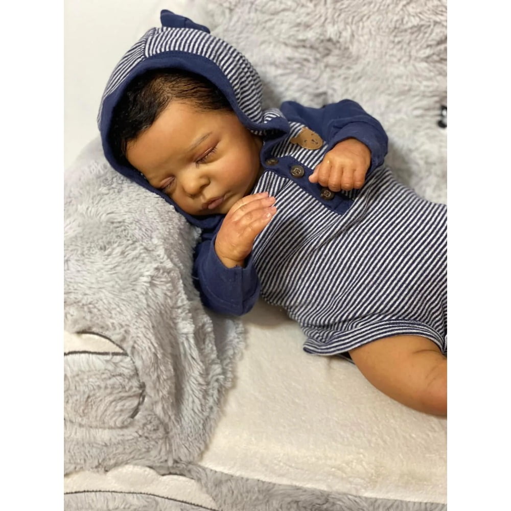 18inch Romy Reborn Baby Newborn Doll Lifelike Soft Touch Cuddly Baby Multiple Layers Painting Dark Skin with Hand Root Hair