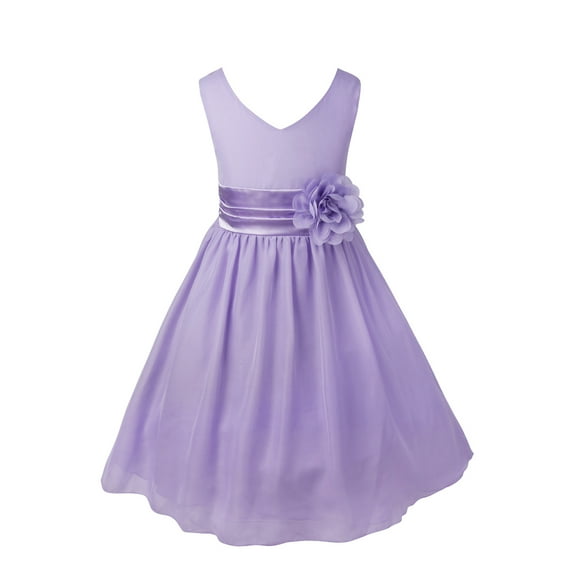 Alvivi Kids Flower Girls Elegant Sleeveless V-Neck Wedding Bridesmaid Flower Dress Formal Ball Gown Lavender 14